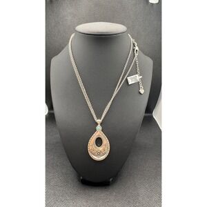 Brighton Mosaic Teardrop Necklace Silver Tone Turquoise Accent JM5188 NWT